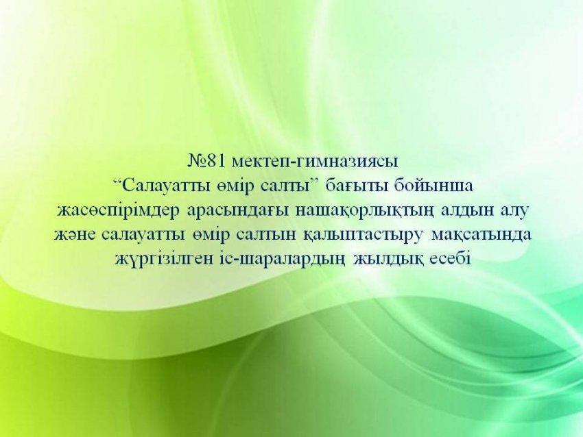 Жасөспірімдер арасындағы нашақорлықтың алдын алу  мақсатында жүргізілген іс-шаралардың жылдық есебі